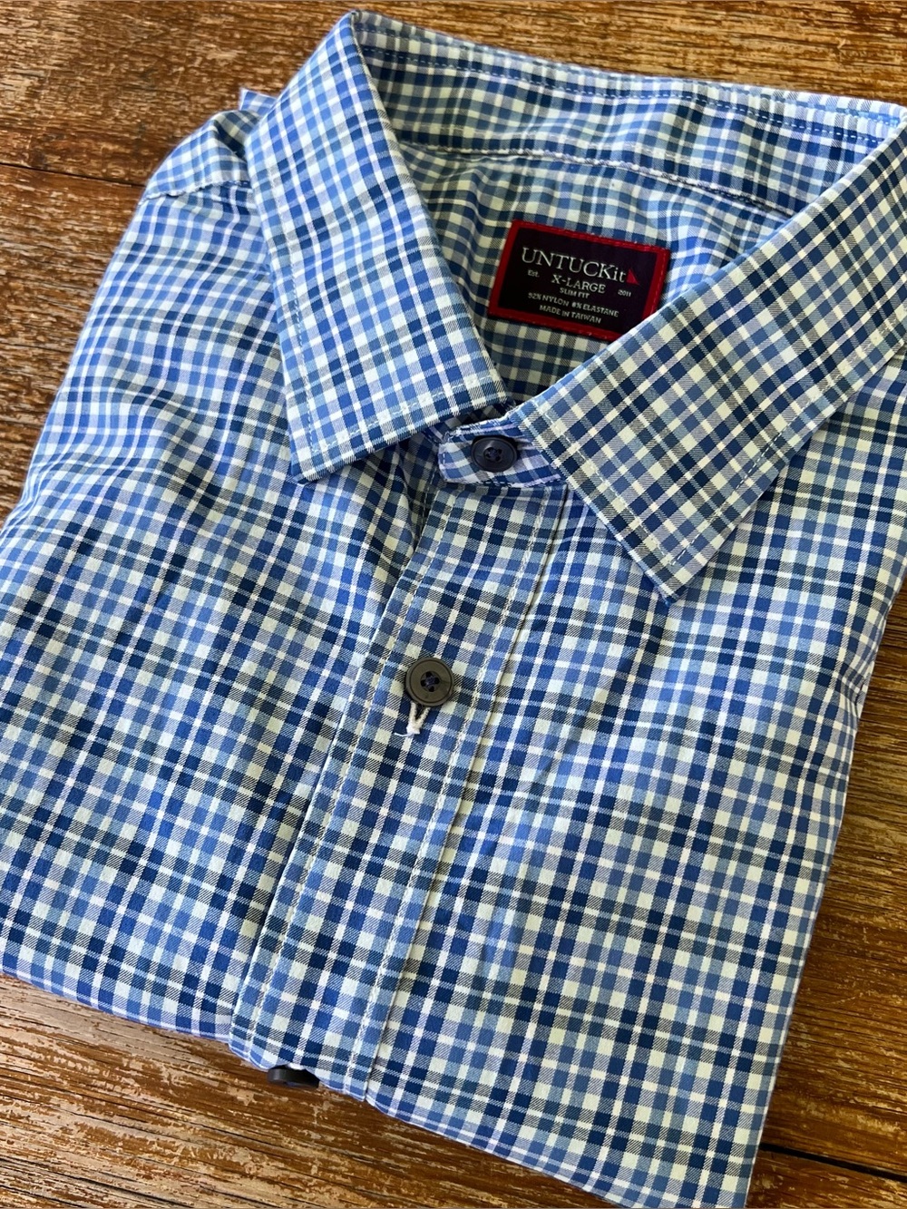 UNTUCKit Nealer Plaid Short Sleeve Performance Shirt Slim Fit Blue Green Men XL - Picture 12 of 12